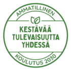 Pyöreä leima, jossa teksti Ammatillinen koulutus - Kestävää tulevaisuutta yhdessä.