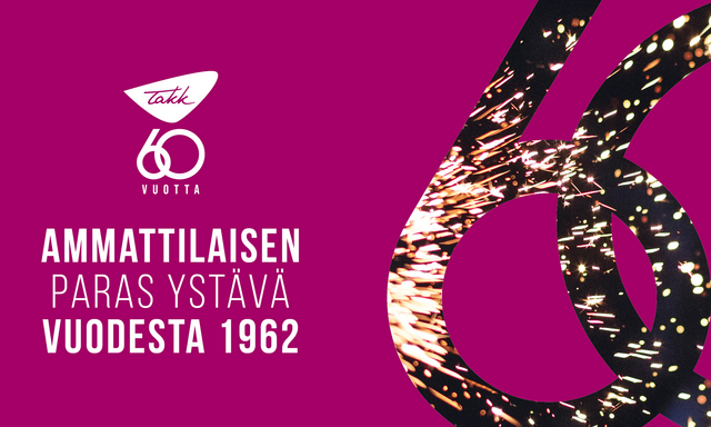 Ammattilaisen paras ystävä vuodesta 1962 -teksti ja 60 v. logo.