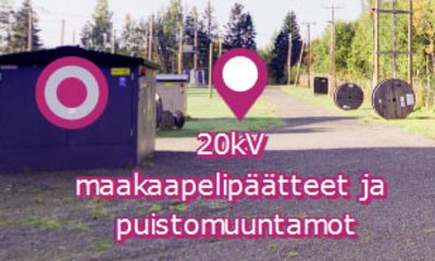 Sähkökentän 360 asteen virtuaaliesittelyn aloituskuva, jossa teksti: 20 kV maakaapelipäätteet ja puistomuuntamot. .