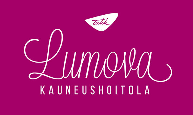 Lumova kauneushoitola logo vadelmanpunaisella pohjalla.