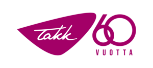 Punainen TAKKin logo ja 60 v. logo.