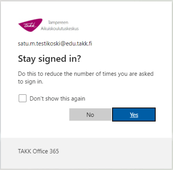 Two-factor authentication - Select Stay signed in or not