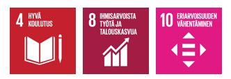 Agenda2030 teemoista hyvä koulutus, ihmisarvoista työtä ja eriarvoisuuden vähentäminen.